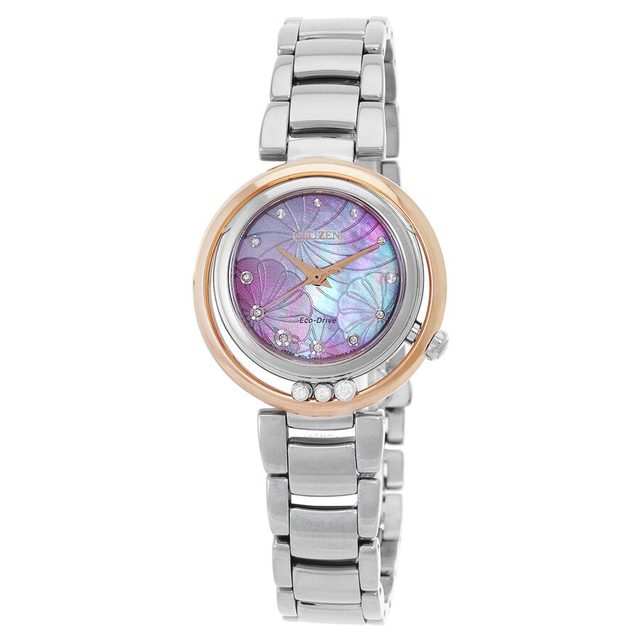 Citizen L Eco-Drive Diamond Pink Mother of Pearl Dial Ladies Watch EM1114-80Y - Dawson Watches