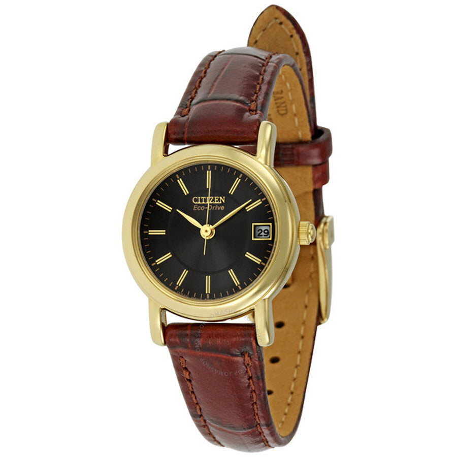 Citizen Ladies Gold-Tone Eco-Drive Silhouette Strap Black Watch EW1272-01E - Dawson Watches