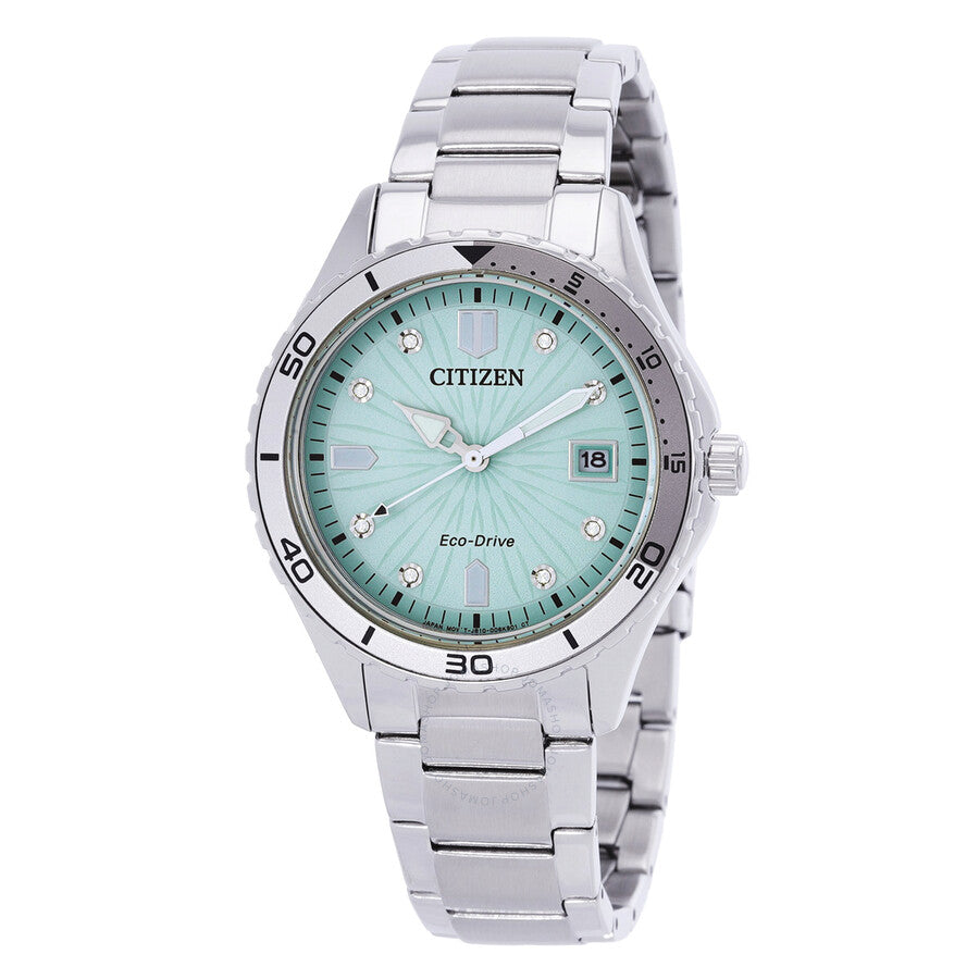 Citizen Marine Lady Crystal Eco-Drive Green Dial Watch FE6170-88L - Dawson Watches