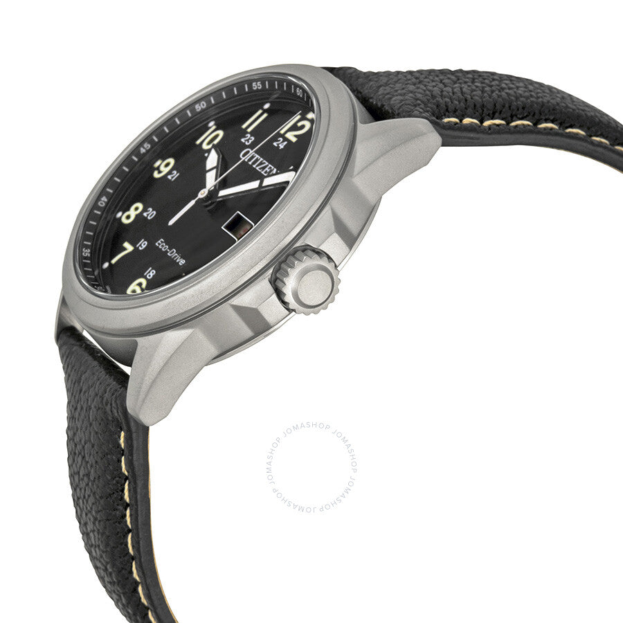 Citizen Military Eco-Drive Black Dial Black Leather Quartz Men's Watch AW0040-01E - Dawson Watches #2