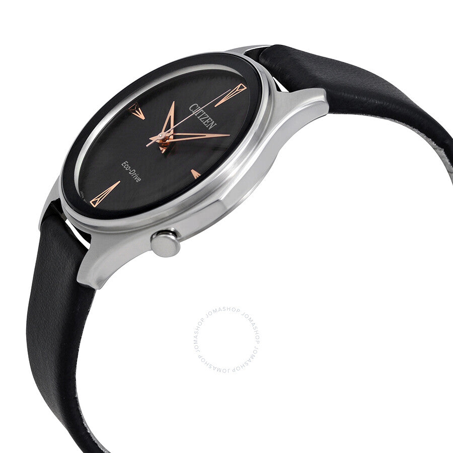Citizen Modena Black Dial Black Leather Ladies Watch EM0591-01E - Dawson Watches #2