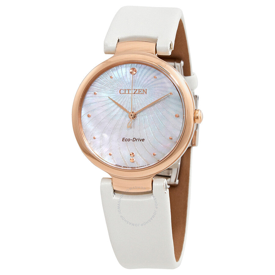 Citizen Mother of Pearl Dial White Satin Ladies Watch EM0853-22D - Dawson Watches