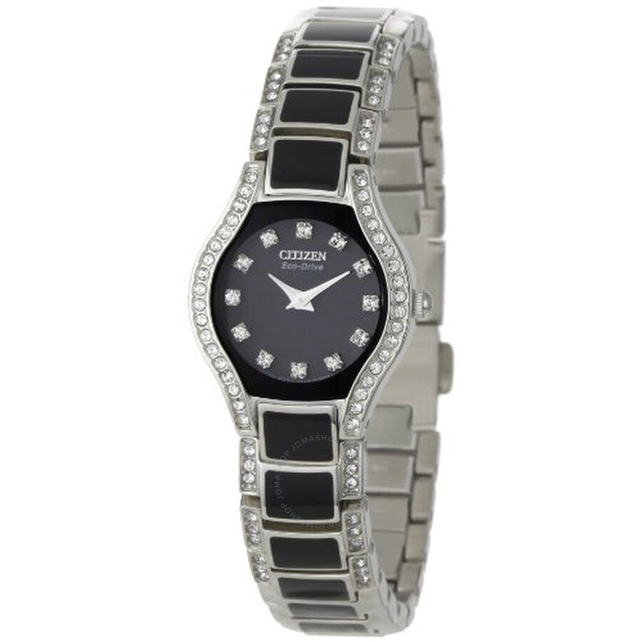 Citizen Normandie Eco-Drive Black Dial Swarovski Crystal Stainless Steel Ladies Watch EW9870-56E - Dawson Watches