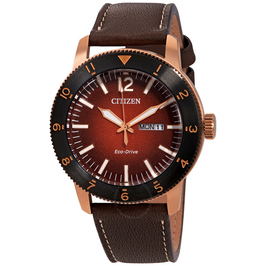 Citizen Orange Dial Brown Leather Men's Watch AW0079-13X - Dawson Watches