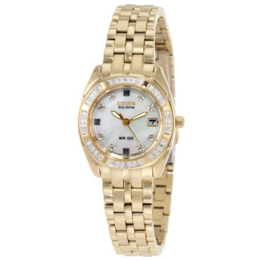 Citizen Paladion Eco-Drive Diamond Mother of Pearl Dial Gold-Tone Ladies Watch EW1592-51D - Dawson Watches