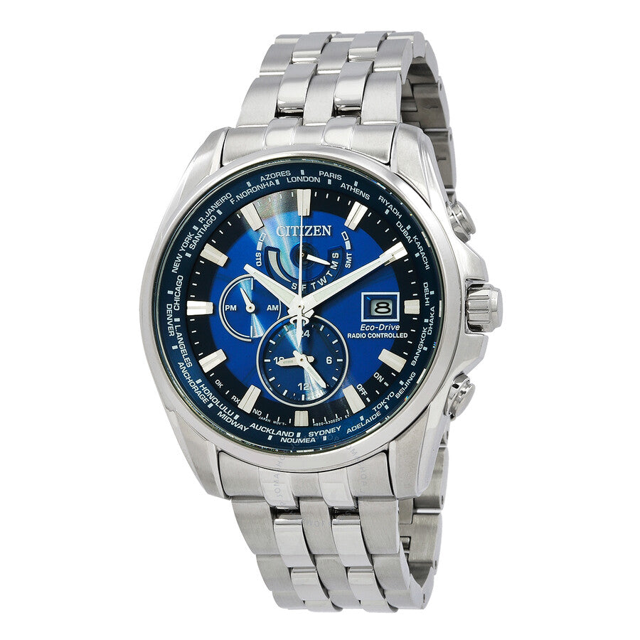 Citizen Perpetual Alarm World Time GMT Eco-Drive Blue Dial Men's Watch AT9120-89L - Dawson Watches