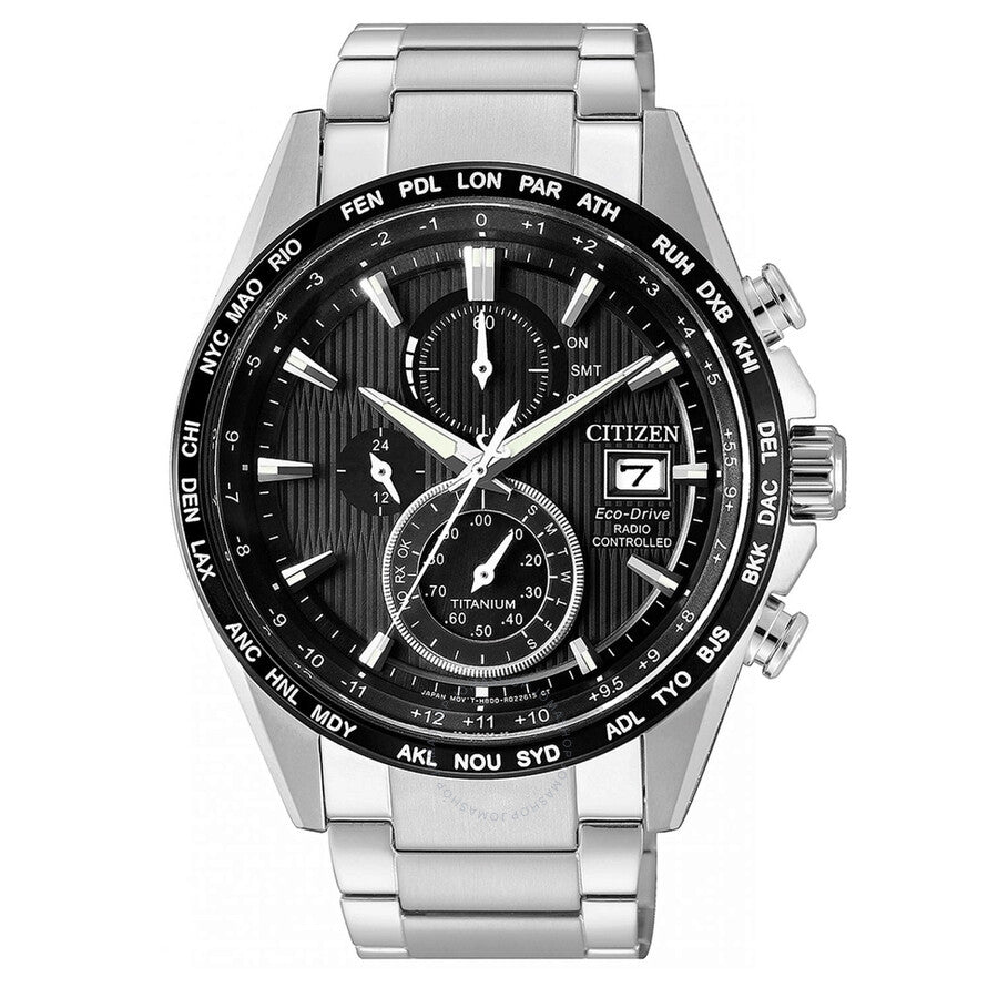 Citizen Perpetual Alarm World Time Chronograph Black Dial Men's Watch AT8154-82E - Dawson Watches