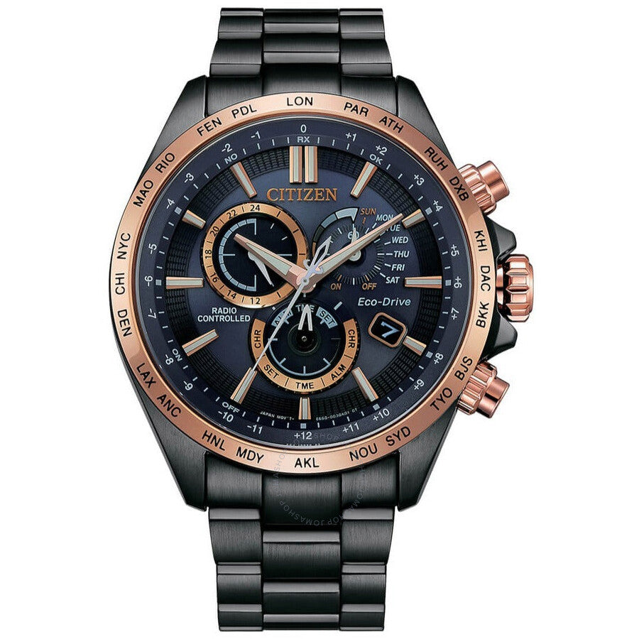 Citizen Perpetual Alarm World Time Chronograph GMT Eco-Drive Blue Dial Men's Watch CB5956-89L - Dawson Watches