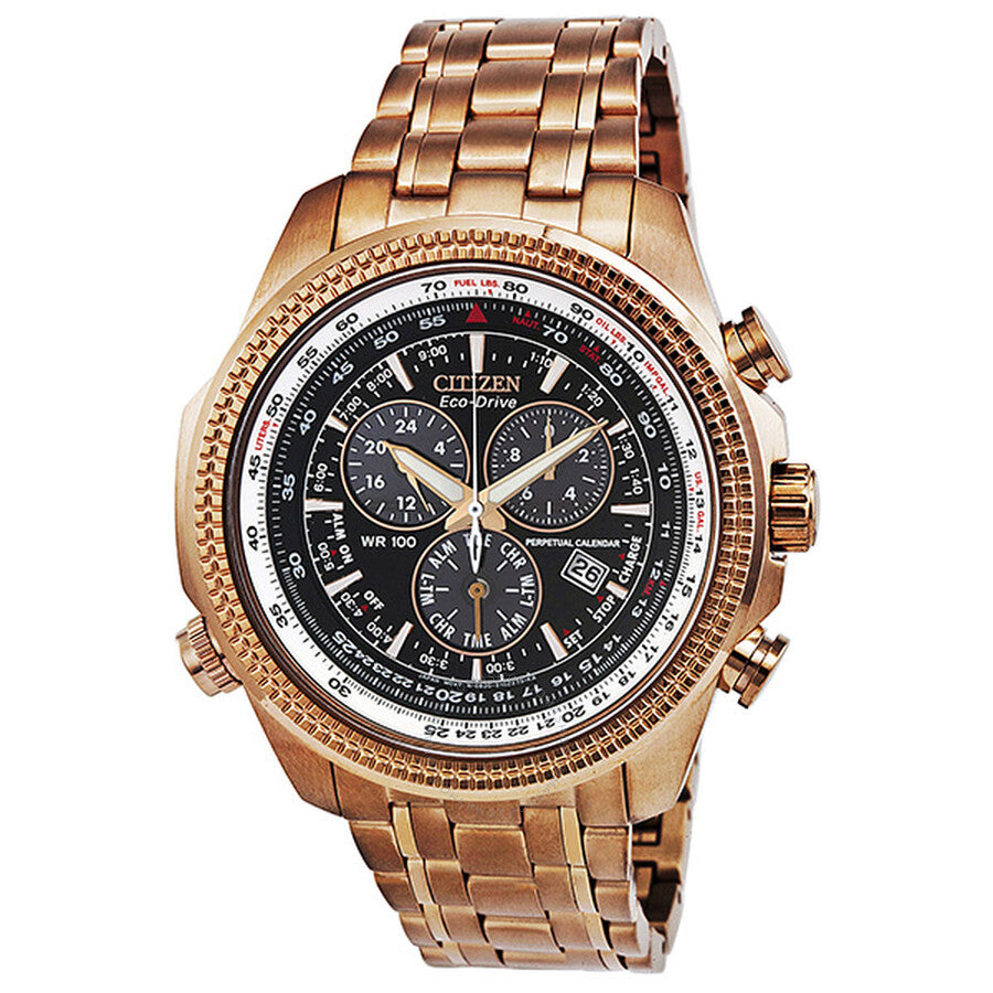 Citizen Perpetual Calendar Chronograph Black Dial Rose Gold-Tone Men's Watch BL5403-54E - Dawson Watches