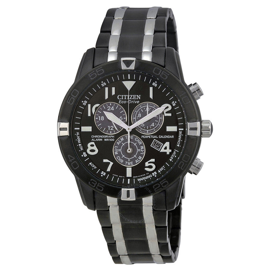 Citizen Perpetual Calendar Eco-Drive Chronograph Black IP Stainless Steel Men's Watch BL5478-55E - Dawson Watches