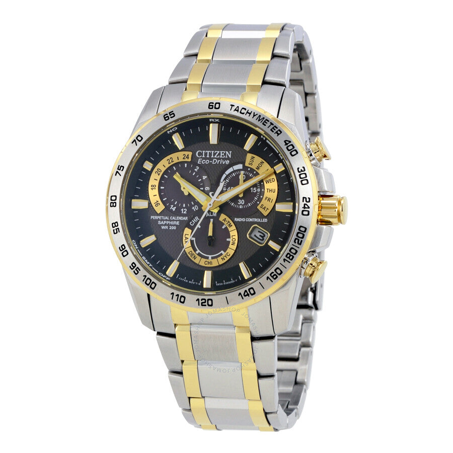 Citizen Perpetual Chrono A-T Eco-Drive Black Dial Two-tone Men's Watch AT4004-52E - Dawson Watches