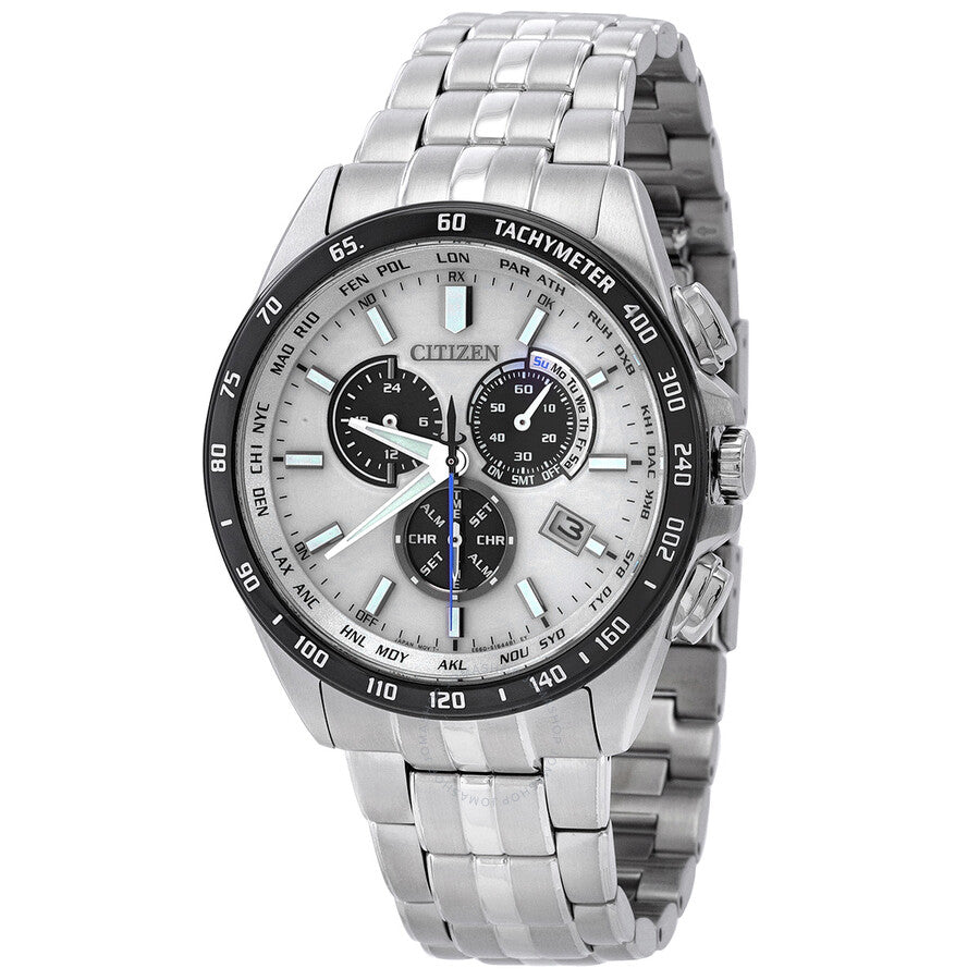 Citizen Perpetual Alarm World Time Chronograph GMT Silver Dial Men's Watch CB5874-90A - Dawson Watches