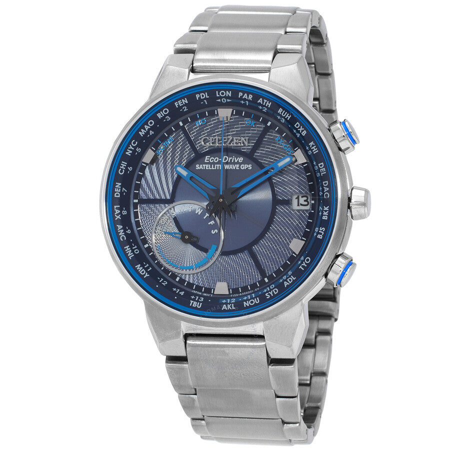 Citizen Perpetual World Time Satellite Wave Eco-Drive Blue Dial Men's Watch CC3030-53L - Dawson Watches