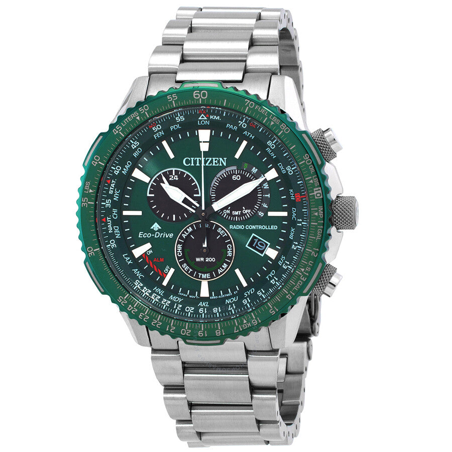Citizen Promaster Air A-T World Time Chronograph GMT Green Dial Men's Watch CB5004-59W - Dawson Watches
