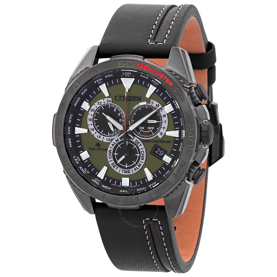 Citizen Promaster Perpetual Alarm World Time Chronograph GMT Eco-Drive Green Dial Men's Watch CB5037-17X - Dawson Watches