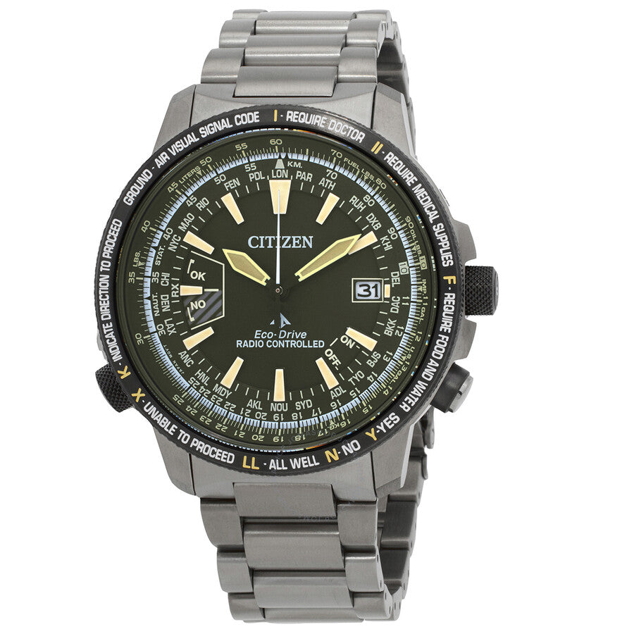 Citizen Promaster Perpetual World Time GMT Eco-Drive Green Dial Men's Watch CB0206-86X - Dawson Watches