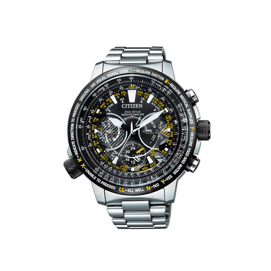 Citizen Promaster Sky Satellite Wave Perpetual Alarm Chronograph Black Dial Men's Watch CC7014-82E - Dawson Watches