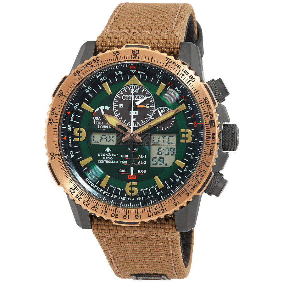 Citizen Promaster Skyhawk Perpetual Alarm World Time Chronograph GMT Analog-Digital Green Dial Men's Watch JY8074-11X - Dawson Watches
