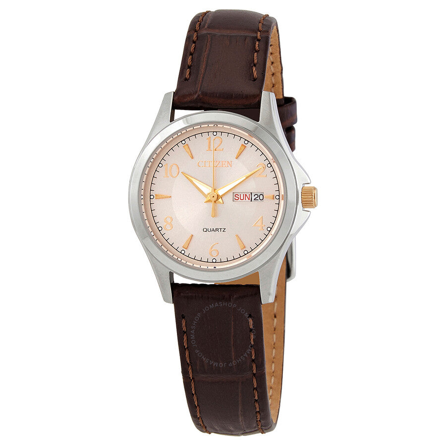 Citizen Quartz Beige Dial Brown Leather Ladies Watch EQ0599-20X - Dawson Watches
