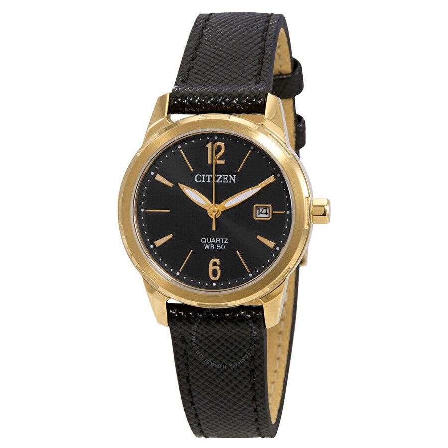 Citizen Quartz Black Dial Black Leather Ladies Watch EU6078-09E - Dawson Watches