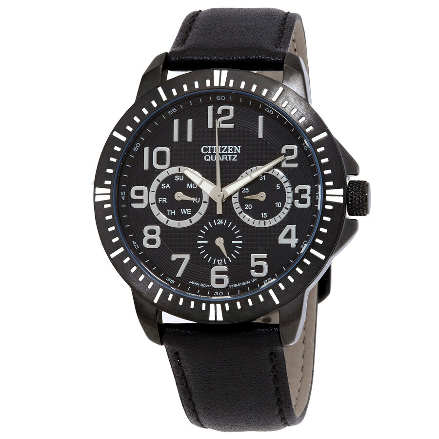 Citizen Quartz Black Dial Black Leather Men's Watch AG8315-04E - Dawson Watches