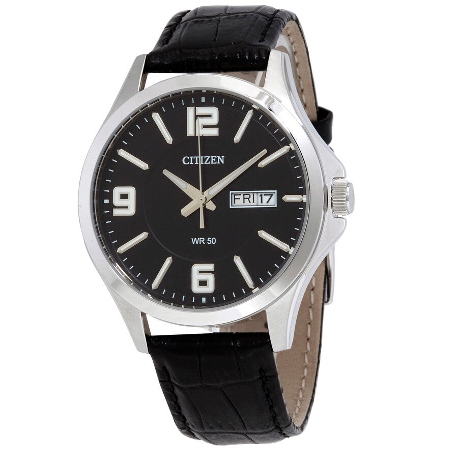 Citizen Quartz Black Dial Black Leather Men's Watch BF2001-04E - Dawson Watches