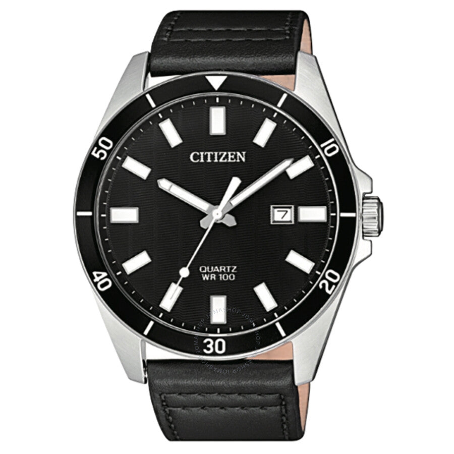 Citizen Quartz Black Dial Black Leather Men's Watch BI5050-03E - Dawson Watches