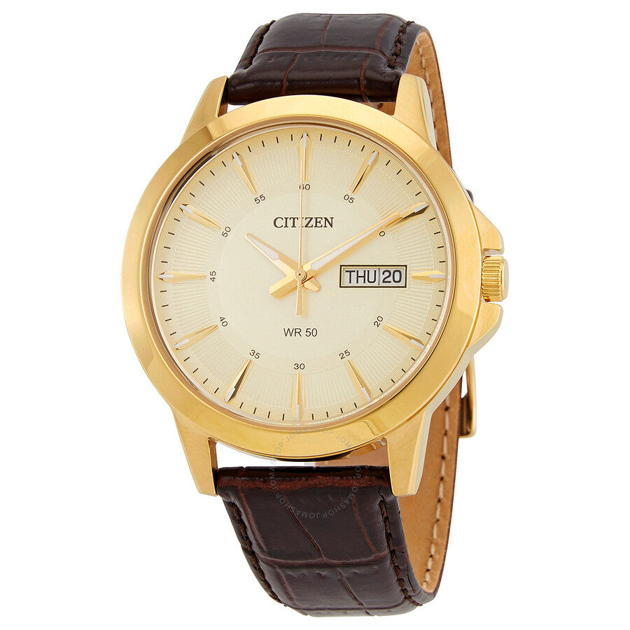 Citizen Quartz Champagne Dial Black Leather Men's Watch BF2013-05P - Dawson Watches