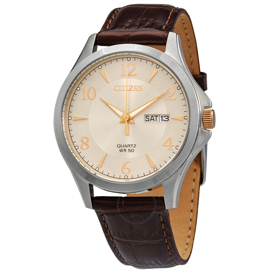 Citizen Quartz Champagne Dial Brown Leather Men's Watch BF2009-29X - Dawson Watches
