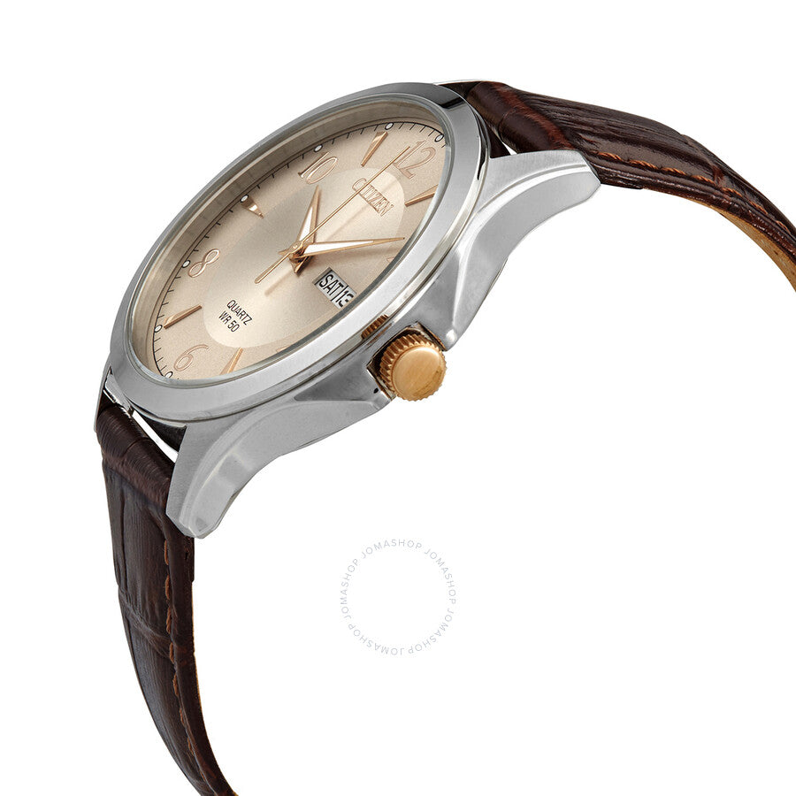 Citizen Quartz Champagne Dial Brown Leather Men's Watch BF2009-29X - Dawson Watches #2