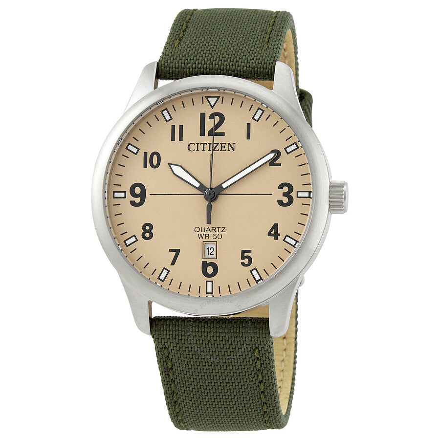Citizen Quartz Champagne Dial Green Nylon Men's Watch BI1050-05X - Dawson Watches