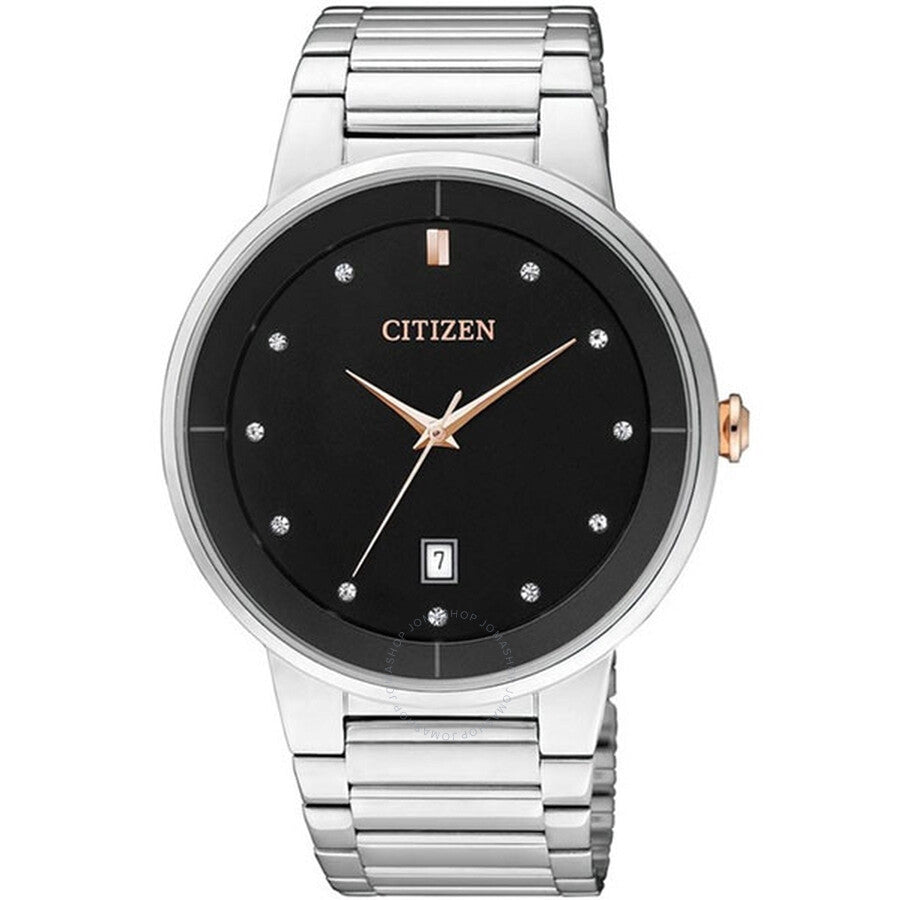 Citizen Quartz Crystal Black Dial Stainless Steel Men's Watch BI5014-58E - Dawson Watches