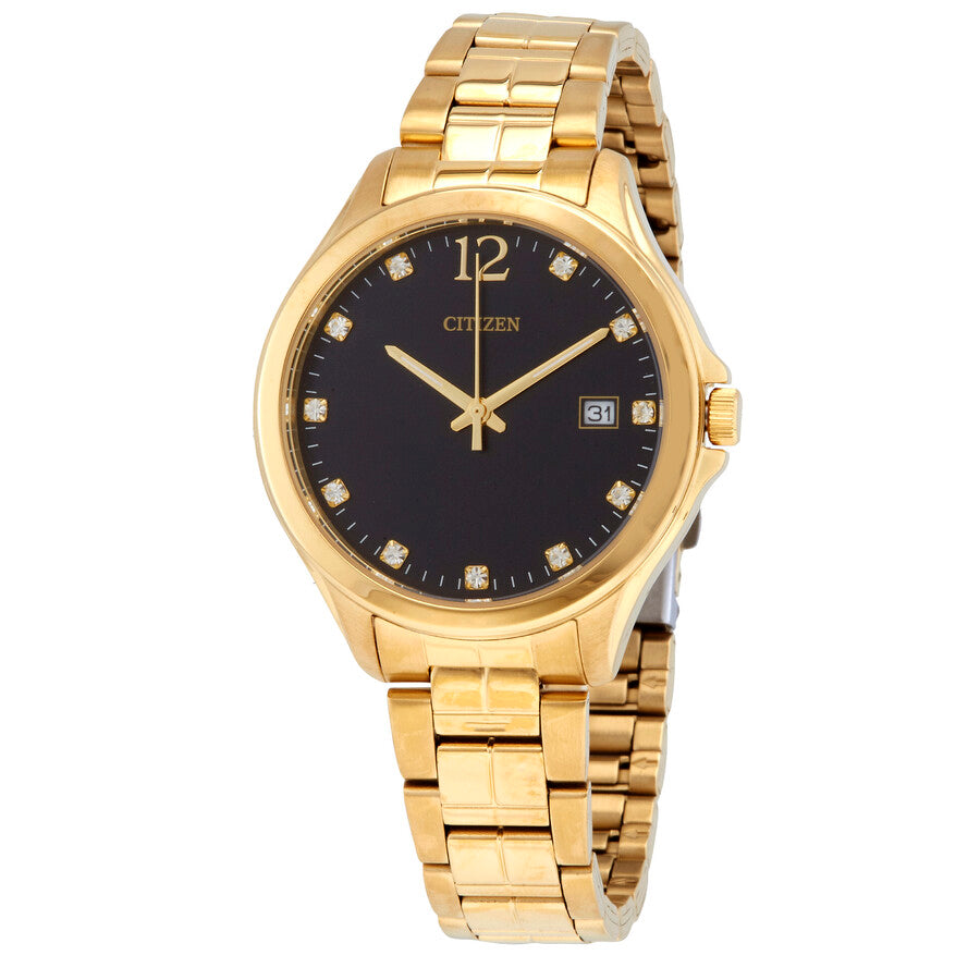Citizen Quartz Crystal Black Dial Yellow Gold-tone Ladies Watch EV0052-50E - Dawson Watches