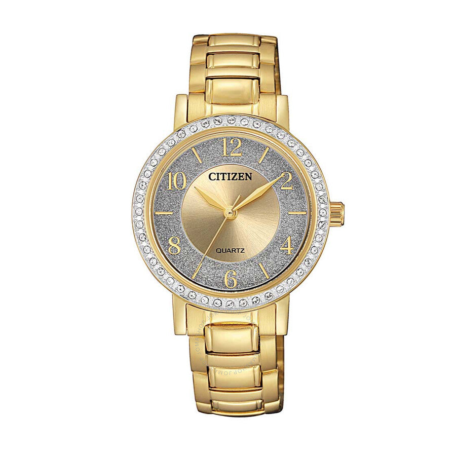 Citizen Quartz Crystal Gold Centered Dial Ladies Watch EL3042-50P - Dawson Watches