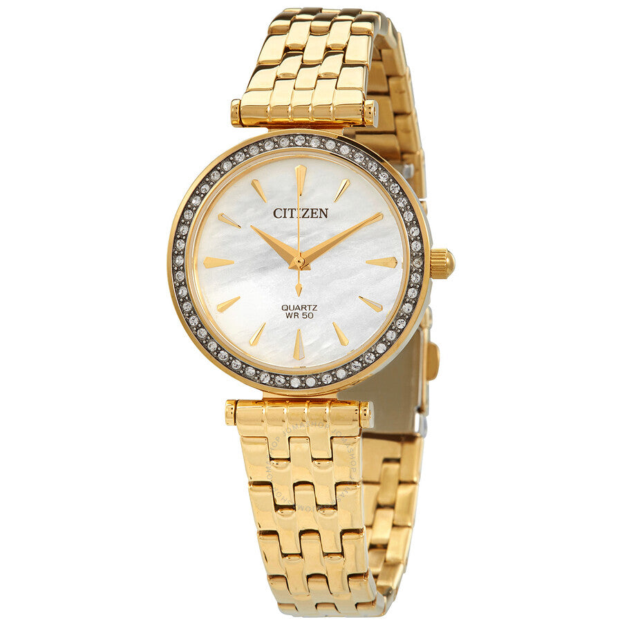 Citizen Quartz Crystal Mother of Pearl Dial Gold-tone Ladies Watch ER0212-50Y - Dawson Watches