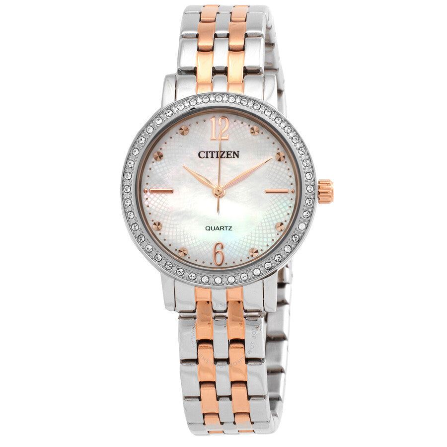 Citizen Quartz Crystal Mother of Pearl Dial Two-Tone Ladies Watch EL3106-59D - Dawson Watches