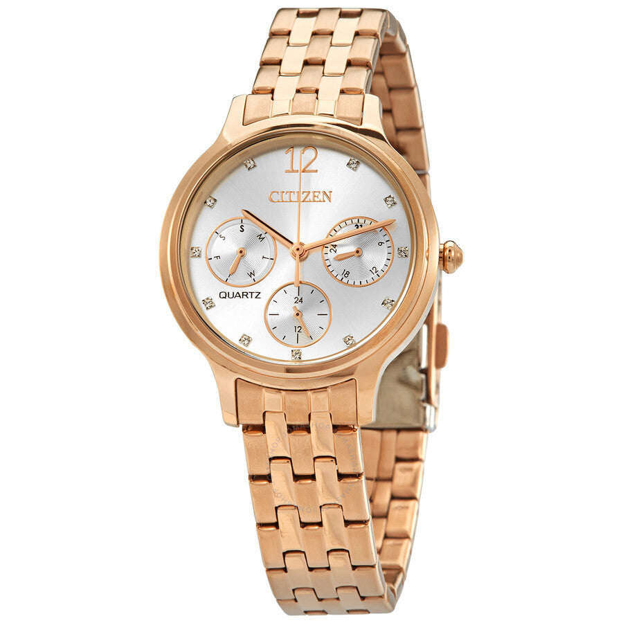 Citizen Quartz Crystal Silver Dial Rose Gold-plated Ladies Watch ED8183-54A - Dawson Watches