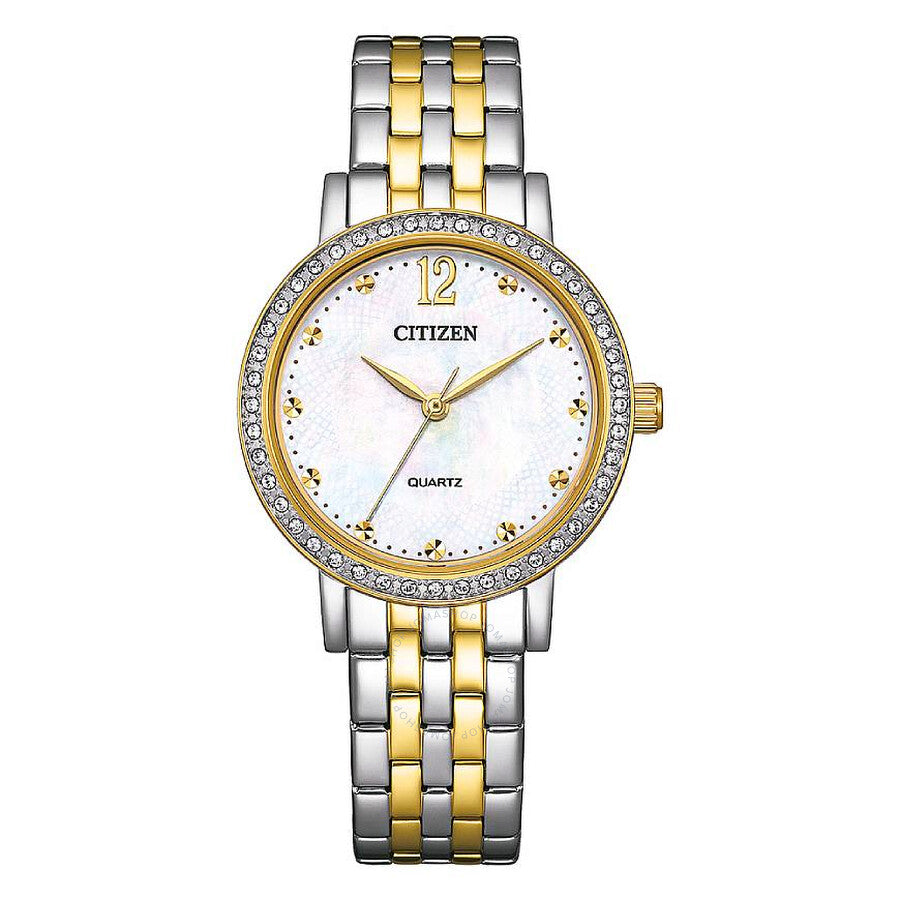 Citizen Quartz Crystal White Mother of Pearl Dial Ladies Watch EL3104-54D - Dawson Watches