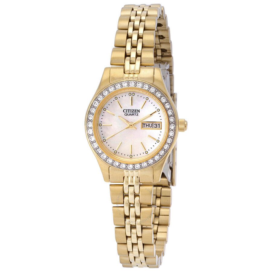Citizen Quartz Crystal White Mother of Pearl Dial Ladies Watch EQ0532-55D - Dawson Watches