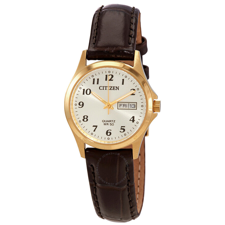 Citizen Quartz Gold Dial Brown Leather Ladies Watch EQ2002-07P - Dawson Watches
