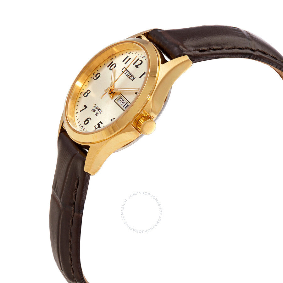 Citizen Quartz Gold Dial Brown Leather Ladies Watch EQ2002-07P - Dawson Watches #2