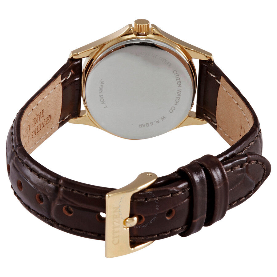 Citizen Quartz Gold Dial Brown Leather Ladies Watch EQ2002-07P - Dawson Watches #3