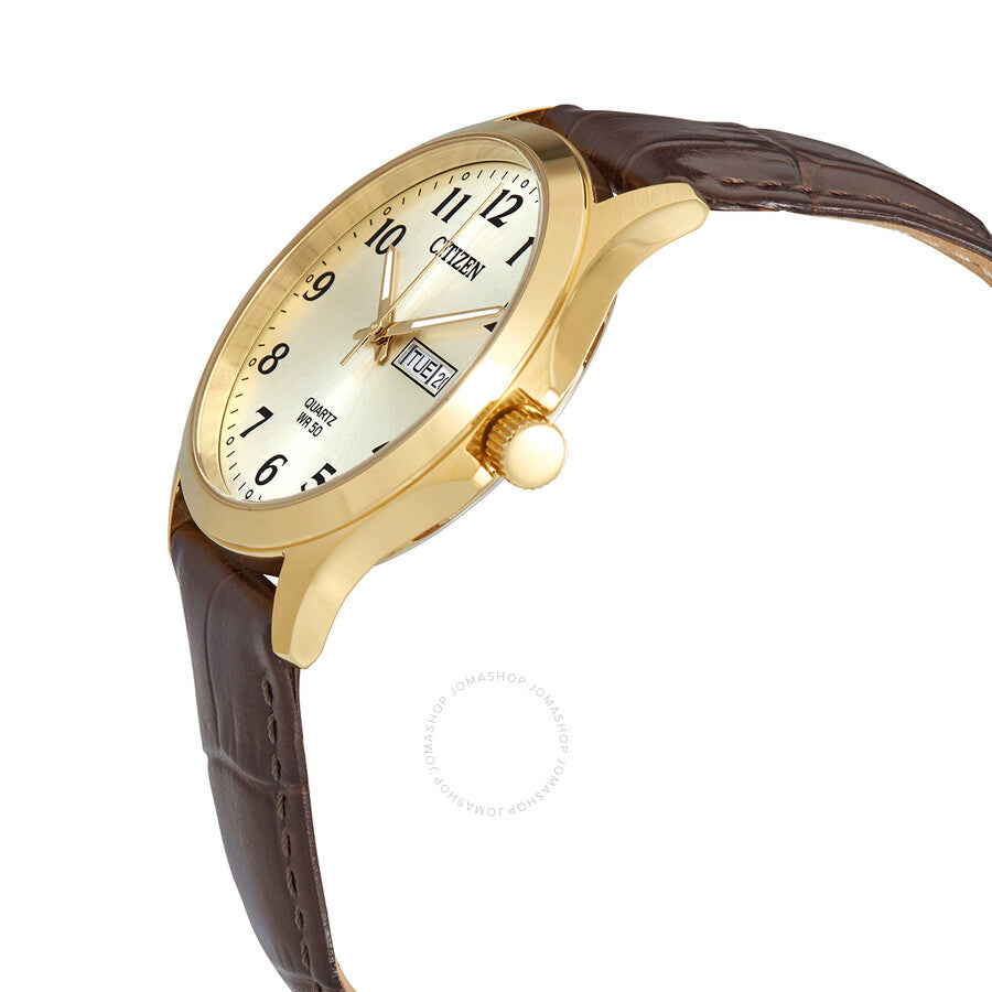 Citizen Quartz Gold Dial Brown Leather Men's Watch BF5002-05P - Dawson Watches #2