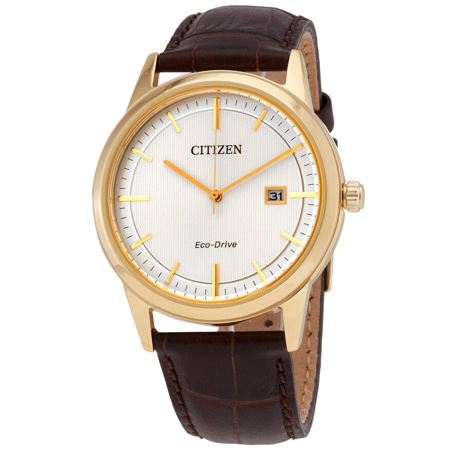 Citizen Quartz Silver Dial Brown Leather Men's Watch AW1233-01A - Dawson Watches