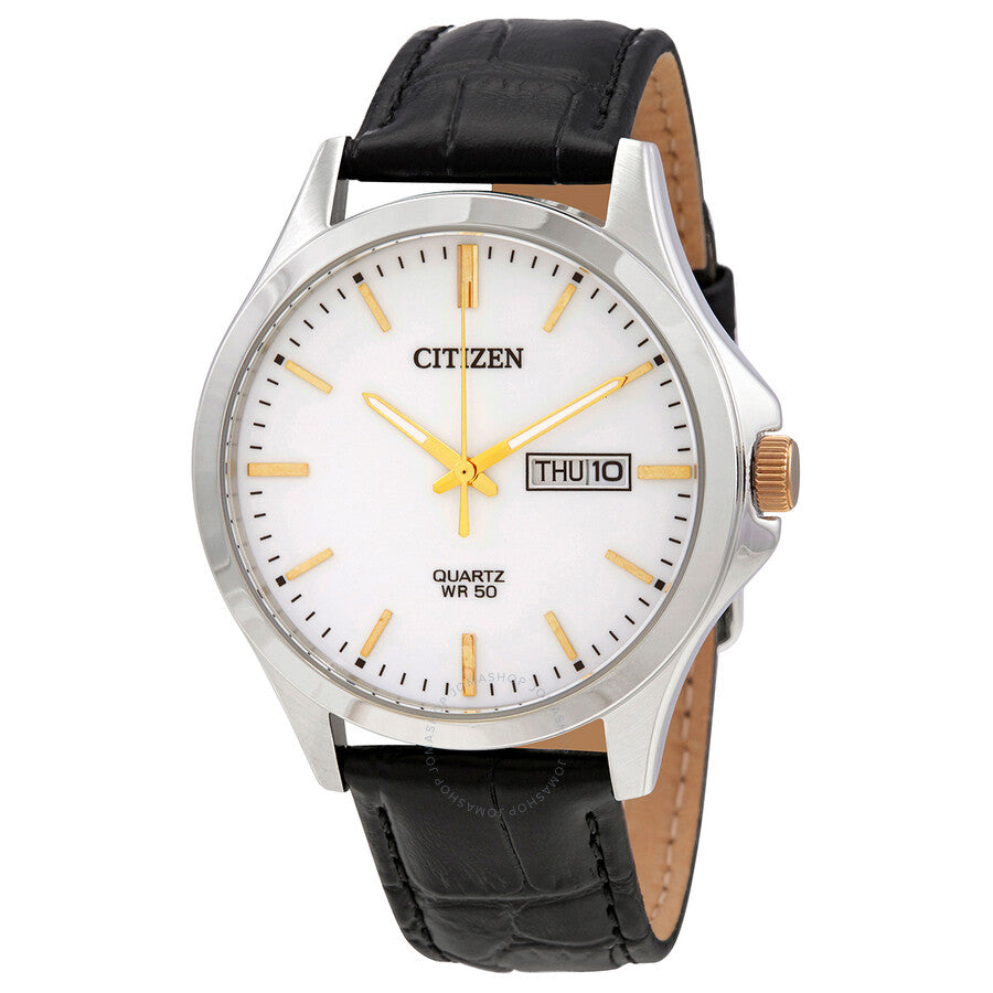 Citizen Quartz White Dial Black Leather Men's Watch BF2009-11A - Dawson Watches