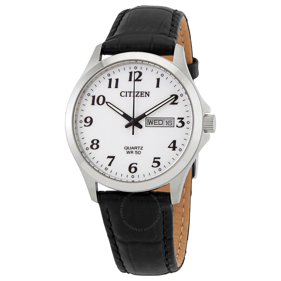 Citizen Quartz White Dial Black Leather Men's Watch BF5000-01A - Dawson Watches