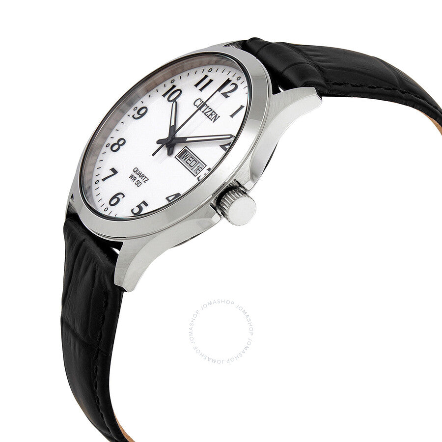 Citizen Quartz White Dial Black Leather Men's Watch BF5000-01A - Dawson Watches #2