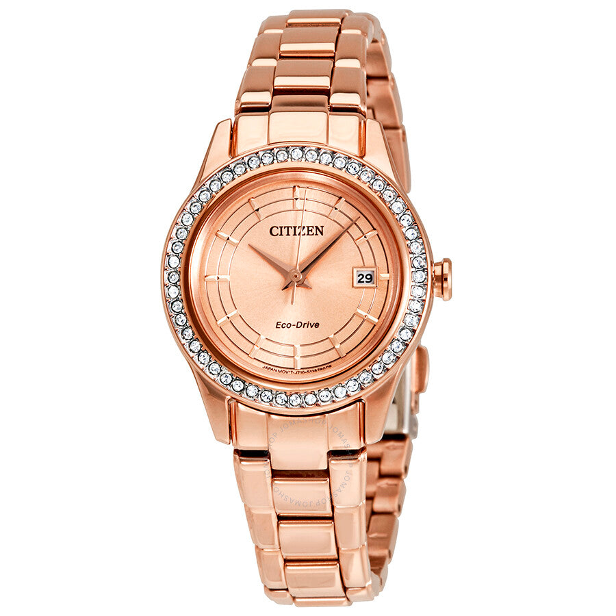 Citizen Silhouette Crystal Eco-Drive Rose Gold-Tone Ladies Watch FE1123-51Q - Dawson Watches