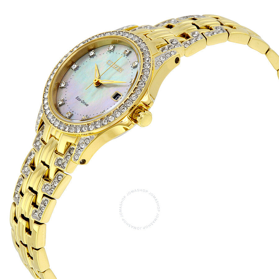 Citizen Silhouette Eco-Drive Crystal Mother of Pearl Dial Gold-Tone Ladies Watch EW1222-84D - Dawson Watches #2