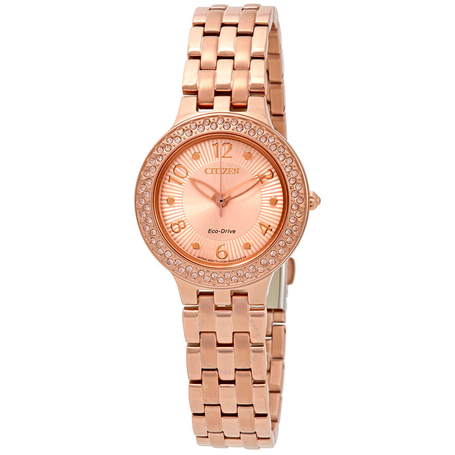 Citizen Silhouette Crystal Pink Gold Dial Ladies Watch FE2083-58Q - Dawson Watches